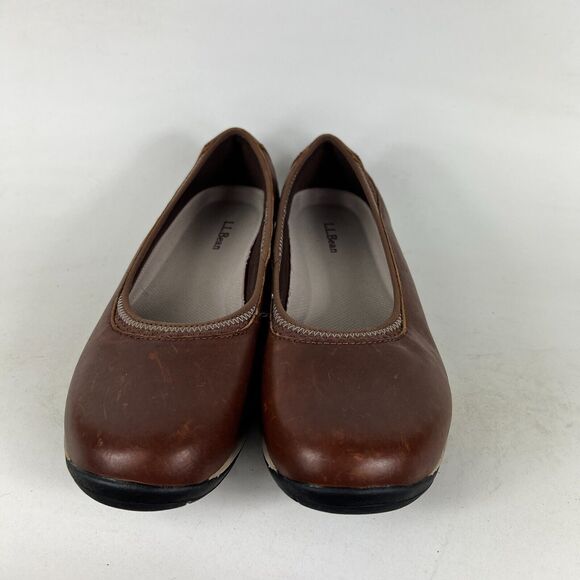 L.L. Bean Ballet Flats Shoes Women's 8.5 Brown Leather Round Toe Slip On Casual - Picture 3 of 9
